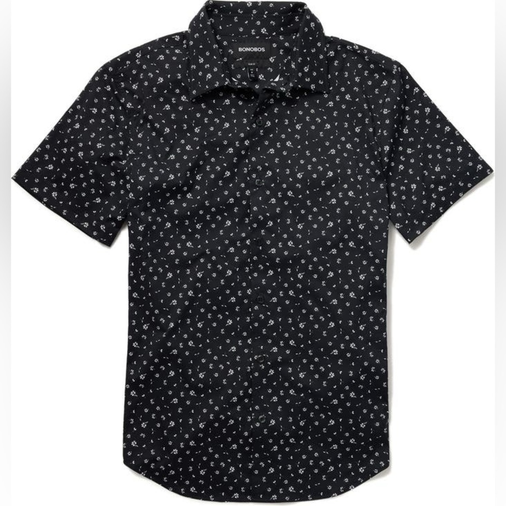 Bonobos Tech Floral Short Sleeve Performance Button-Up Shirt Black Floral XXL - Picture 3 of 16